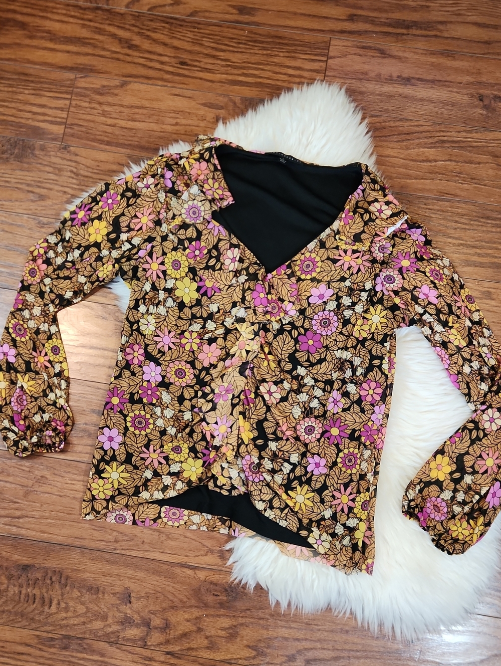 Jane + Delancey Dark Floral Longsleeve Blouse